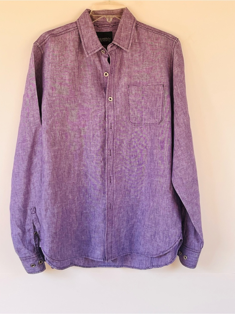 Lightweight Purple 100% Linen Shirt Button Front Long Sleeve Lightweight Men's M